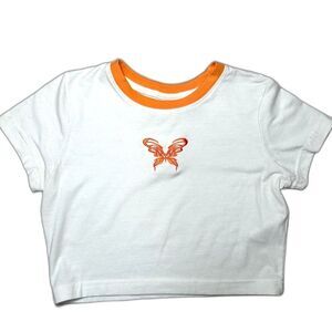 Y2k Style Baby Tee Orange Butterfly Top Bratz Cropped Ringer 2000s Fashion S